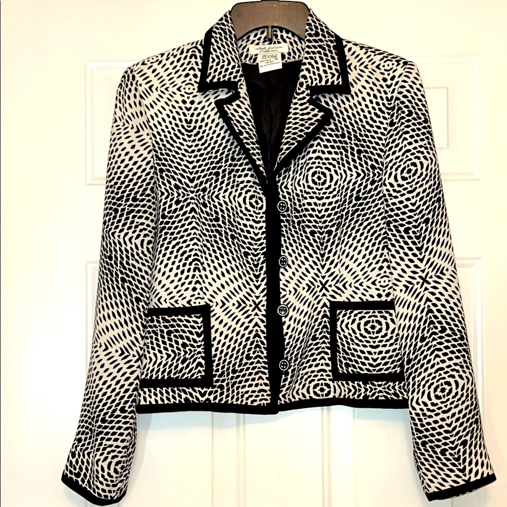 Roth LeCover California Blazer 10 Black White Faux Buttons Jacket Modern USA